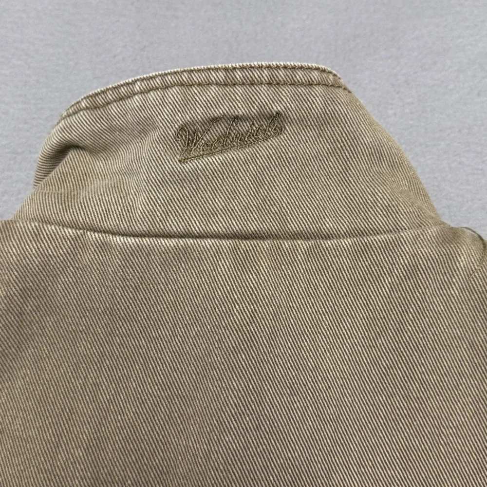 Woolrich Vest Mens M Tan Canvas Striped Fleece Lined Full Zip Rugged Workwear
